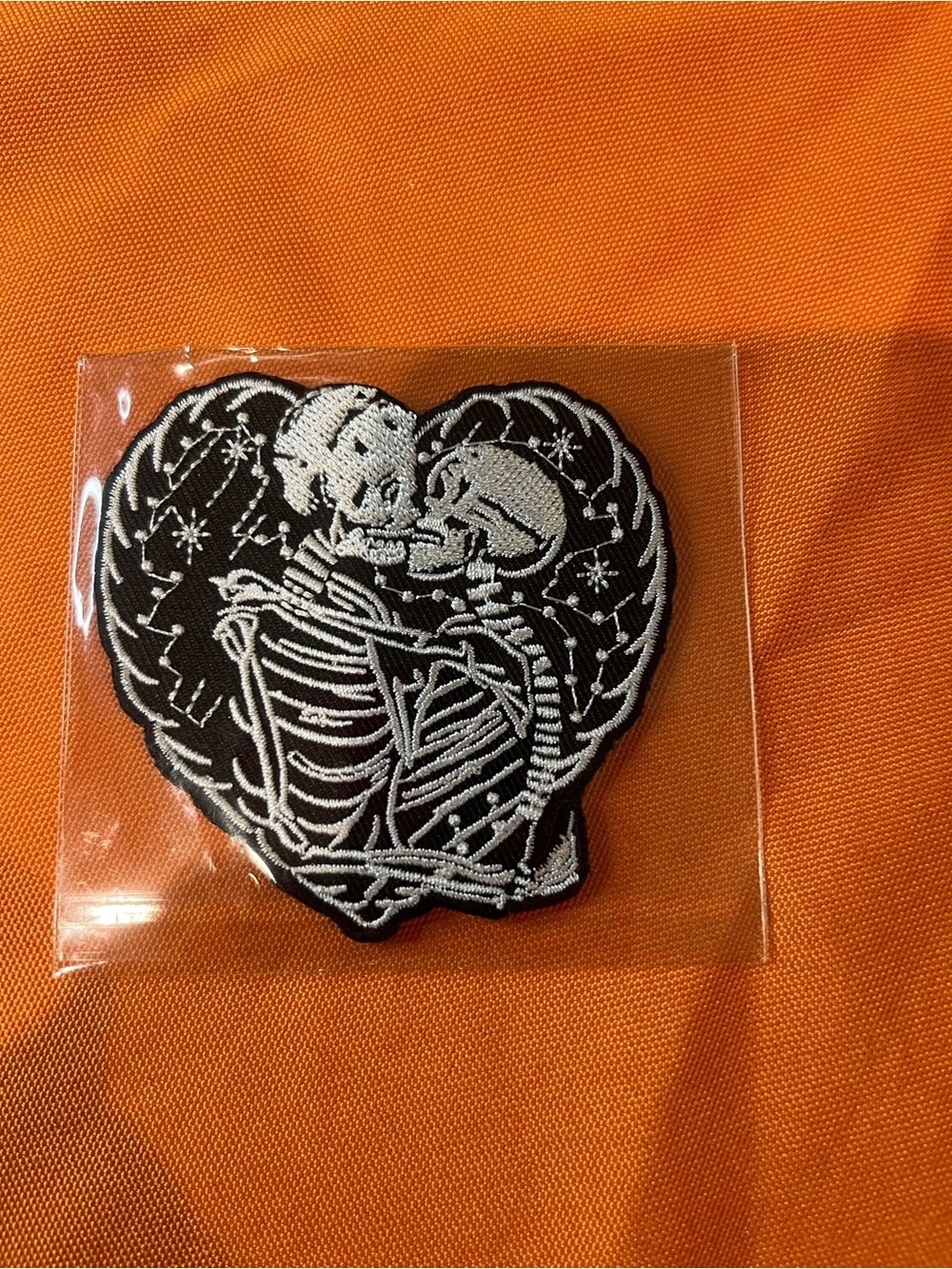 Embroidered Skeleton Heart Patch - Black & White